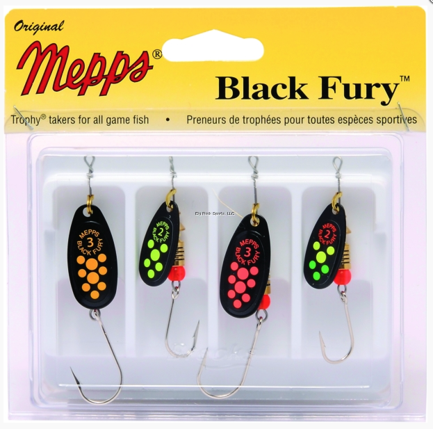 Mepps Aglia Black Fury Spinner Fishing Lure - Gold With Yellow Dots, All Sizes Available